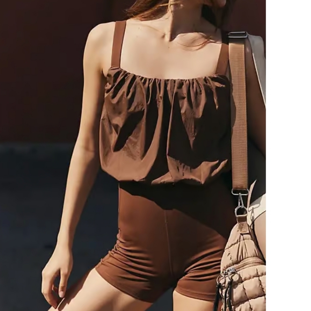 Nwot FREE PEOPLE Movement Women's Bubble Trouble Onesie Black Walnut Size XS